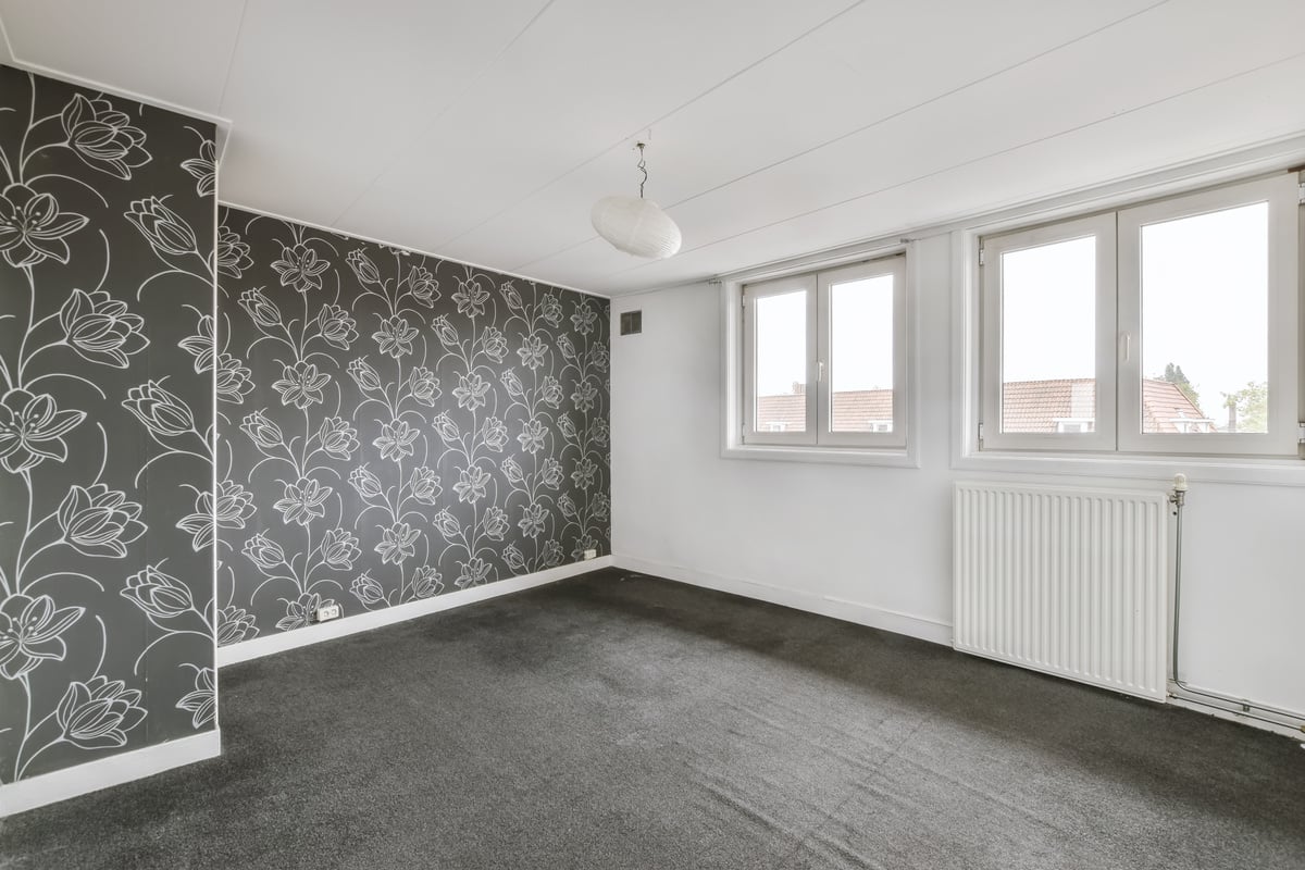 Stylish Room with Black Patterned Wallpaper